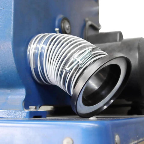 4 Inch Magnetic Dust Port Kit That Lets You Swap Between Tools Fast Fits Dust Collectors And Vacuums Includes Quick Duct Connectors Hose Clamps And Two 4 By 6 Inch Hoses DC06 OSKOOL attached to machine.