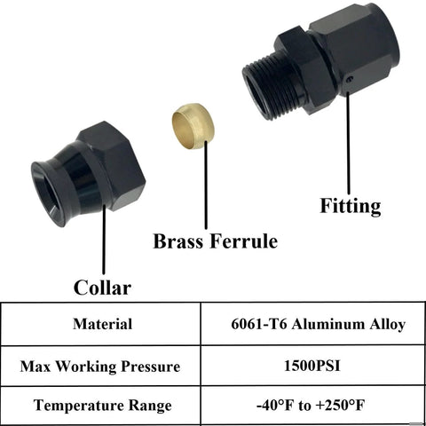 Two-pack YSIL 6AN female flare to 3/8 in tube compression aluminum fuel line fittings, black
