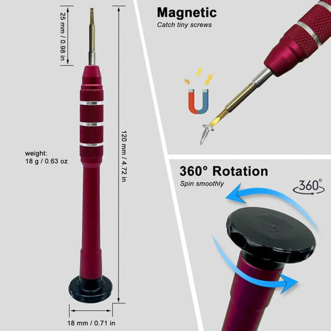 1.5mm Precision Flat Head Screwdriver For Electronics with Magnetic S2 Steel Tip, Anti Slip Aluminum Handle, Free Spin Cap
