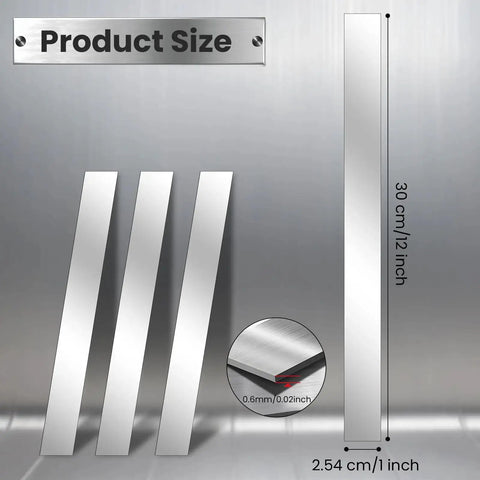 Metal Shim Set Of 10 Stainless Steel Strips In Mirror Silver Finish, 12 Inch Long And 1 Inch Wide, 0.02 Inch Thick Gap Filler And Trim For DIY Projects, Stick On, Durable And Easy To Cut