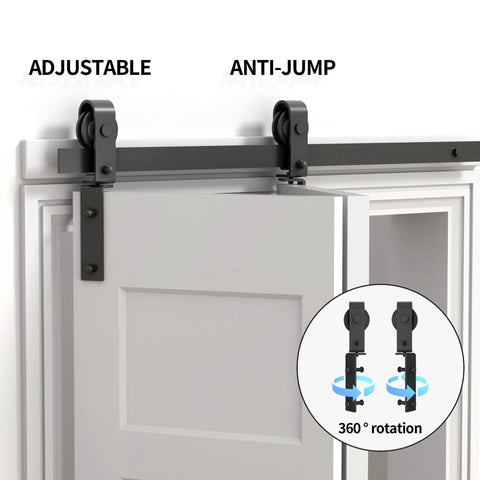 36 Inch Single Bifold Sliding Barn Door Hardware Kit for Closet Doors With Space Saving Track and Quiet, Smooth Rollers, installed view