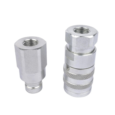 GELUOXI 1/4-inch NPT hydraulic quick-connect couplers set, chrome-plated metal, two fittings with dust caps