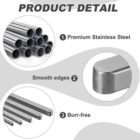 Product detail showcasing premium stainless steel, smooth edges, burr-free Round End Feather Key Set For Drive Shafts And Keyways Meccanixity 30 Pcs 50x4x4 mm Stainless Steel Parallel Keys Stock Assortment For Mechanical Fasteners Industry Ready To Use Heavy Duty Built To Last With Smooth Machined Surfaces.