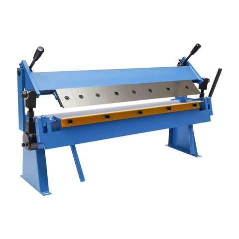 24 Inch Pan And Box Brake Sheet Metal Bender With 0 To 135 Degree Range, shown with adjustable 2, 3, and 4 inch removable fingers