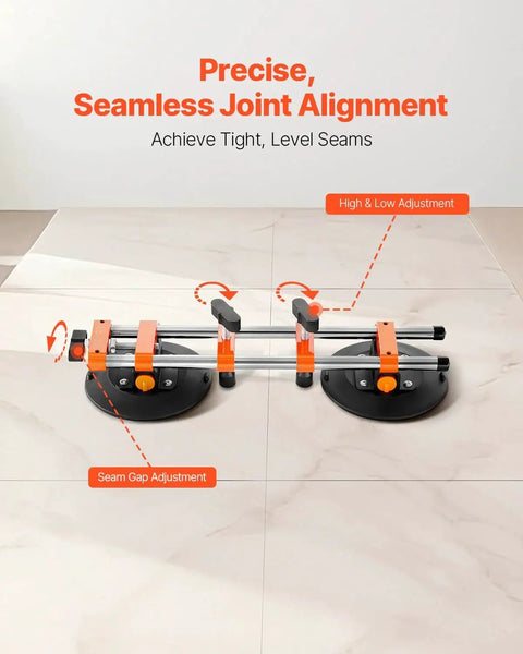 Seamless Seam Setter Kit 2 Pack With 6 Inch Vacuum Cups For Stone Countertops shown in use on marble surface