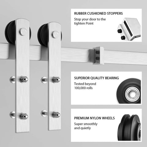 Brushed Nickel Sliding Barn Door Hardware Kit With 6.6-Foot Rail For 36-40 Inch Doors, Quiet Smooth Track, Easy To Install I Shape Hangers