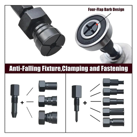 Close-up of 12 Piece Motorcycle Blind Inner Bearing Puller Kit With Slide Hammer And Collets 8mm To 25mm, showing components and design details