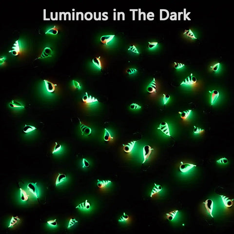 Glow Paint Tungsten Ice Fishing Jigs 6 Pack For Winter Crappie And Bluegill Dope Glow In The Dark With Fast Drop And Ultra Sharp High Carbon Steel Hooks Plus Bright Daylight Coating glowing in dark