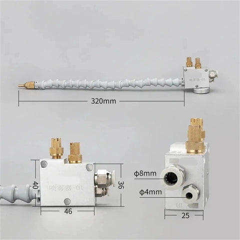 Mist Coolant Lubrication Spray System For CNC Lathes Mills Drills And Engraving Machines 8mm Pipe View with Measurements