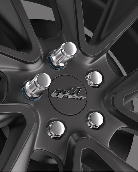 Installed 12x1.5 Lug Nuts Six Spline Closed End Chrome Acorn on aftermarket wheel, showcasing 60-degree conical seat durability