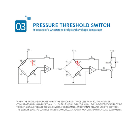 S40 ST Thin Kraftsensor pressure sensor pad schematic with two Wheatstone bridges and a voltage comparator switch