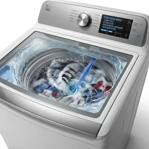 Efficient 4.5 cu ft top load washer with a triple action impeller tackles tough dirt and stains using spray, wash basket, and impeller motion