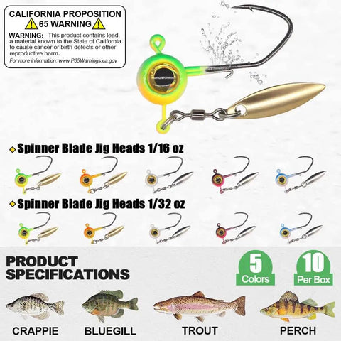 Crappie Fishing Kit With Baby Shad Soft Plastics And Spinner Jig Heads 40 Piece Crappie Panfish Lure Set Includes 30 Two Inch Shads In Six Colors And 10 Oversized Eye Jig Heads In One Sixteenth Ounce And One Thirty Second Ounce For Freshwater Angling, featuring various colors and jig head sizes.