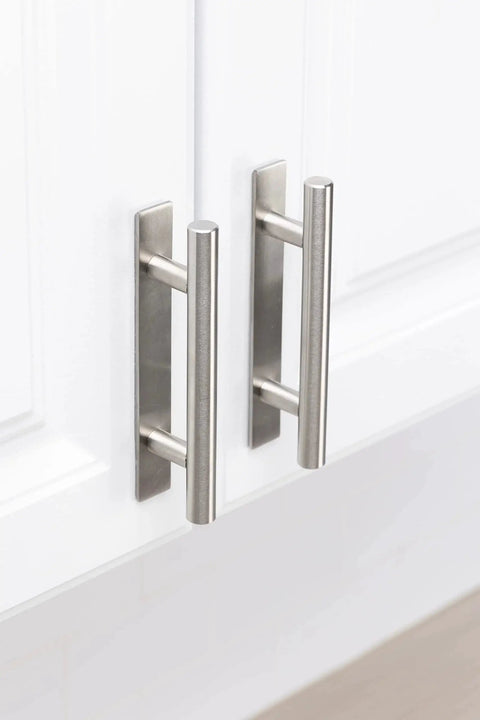 5 Inch Brushed Nickel Adhesive Cabinet Handles Set Of 4 All Metal Self Stick Drawer Pulls No Drilling With 3M Adhesive installation