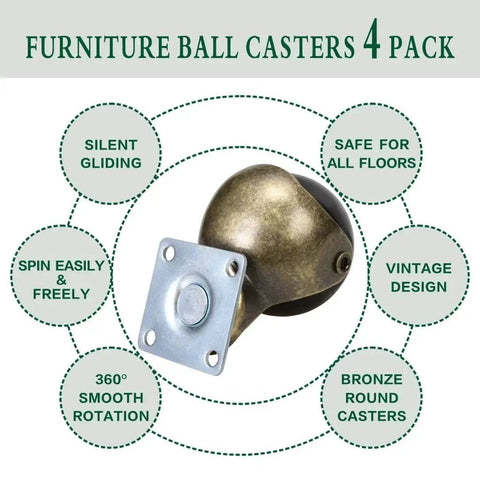 Antique Brass 1.5 Inch Caster Wheels Set Of 4 With Swivel Top Plate Vintage Ball Casters for Furniture Dope Retro Vibe