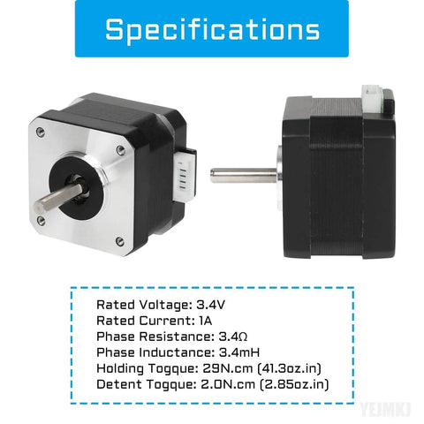 Two angles of Nema 17 Stepper Motor 33mm Body, 1.5A, 29Ncm Holding Torque, 1.8 Degree Step, 2-Phase, 4-Lead Bipolar With 1m Cable