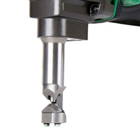 Close-up of 18V Cordless Nibbler For Metal Panels Beasts At Cutting Through Mild Steel with 3-stop die holder
