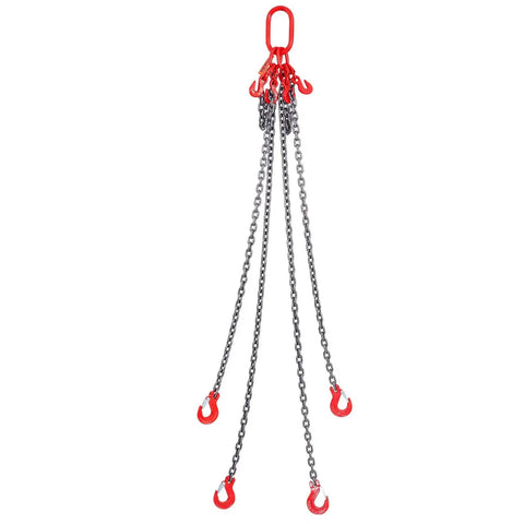 Front view of VEVOR chain sling, 5 ft long, 5/16 in G80 steel chains with red hooks