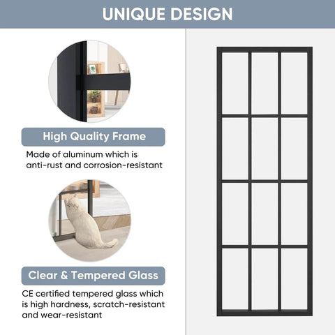 Double Barn Door Set 60x84 Inch With 13 Foot Top Mounted Hardware Kit Includes Two 30x84 Clear Tempered Glass Panels In Black Frame