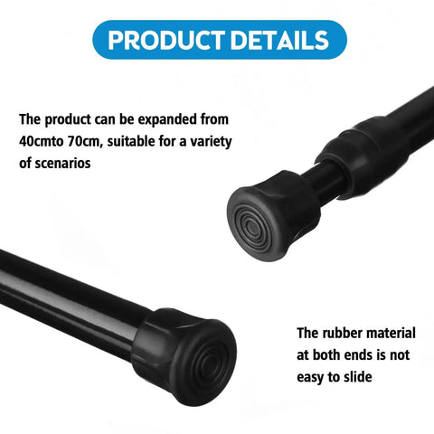 Close-up of Four Pack Sliding Door Security Bars With Rubber Tips Extendable Tension Rods Adjustable From 15.7 To 27.6 Inches Black For Child Safety And Home Security Fits Most Sliding Doors And Windows, showing rubber tips and extendability.
