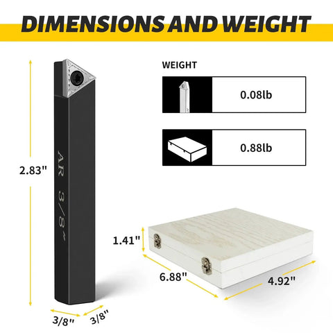 Product dimensions of Five Sets Of Three Eighths Inch Carbide Lathe Tool Bits Kit For Metal Turning, Indexable Lathe Cutting Tools With AL AR BL BR And E Inserts, 45 Steel Handle, Three Eighths Inch Shank, Overall Length 2.75 Inches, Pro Grade Heavy Duty Metalworking Gear.