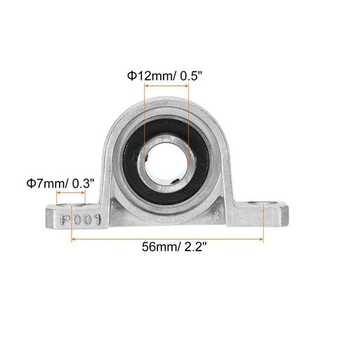 Front view of Six Pack Pillow Block Bearing Kit 12mm Bore Self Aligning Mount With Cast Iron Housing Zinc Alloy Inner Bearings