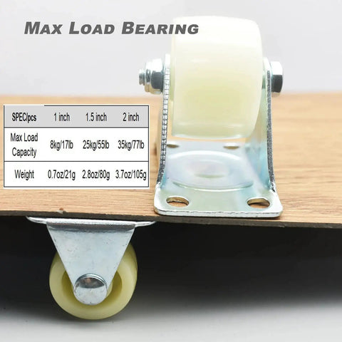 1.5 Inch PP Rigid Non Swivel Caster Wheel with Top Plate on Wood Surface, Fixed Caster from Pack of 8, Durable for Cabinets and Benches