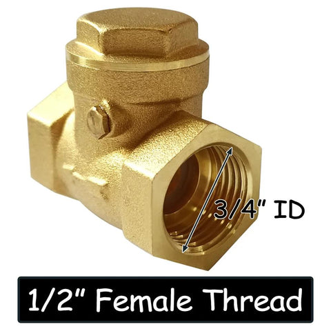 Brass 1/2 in female-threaded horizontal swing check valve; solid body for backflow prevention