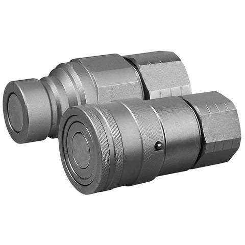 3/4 in SAE skid-steer flat-face hydraulic quick-connect couplers with dust caps, metal finish (pair)