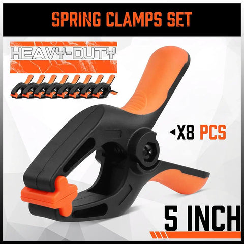 HORUSDY 8-pack 5-inch heavy-duty plastic spring clamps with orange handles and 2-3/8 inch jaw opening