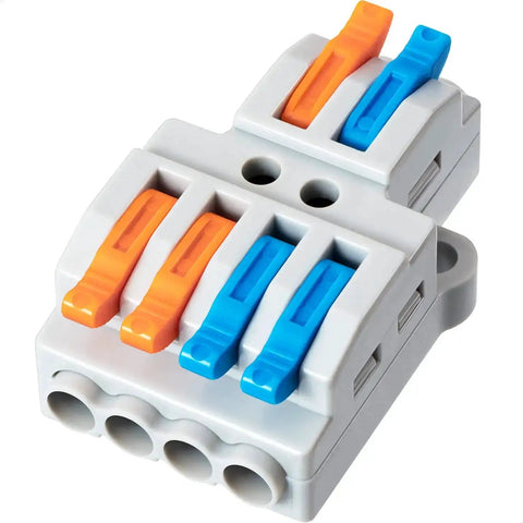 10 Pack Lever Wire Connectors For Quick Wiring Push In Conductor Terminal Block 2 In 4 Out Durable Nylon PA66 Shell With Tinned Copper Conductors And Stainless Steel Springs