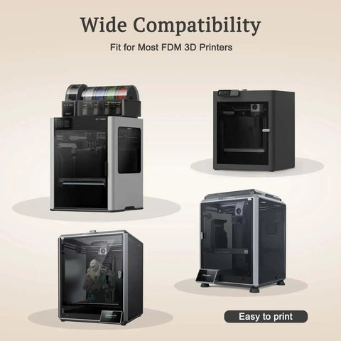 Wide compatibility of black TPU filament 1.75mm 250g for 3D printers displayed with various FDM printers