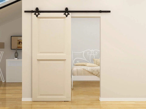 One Way Soft Close Mechanism For Sliding Door System With Flat Bar Track In Black Finish in use on interior door