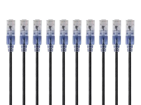10 blue SlimRun Cat6A Ethernet Patch Cable 1ft Snagless RJ45 UTP 550MHz 10G Bare Copper 30AWG for data centers