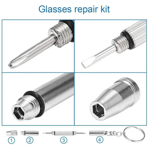 1000-Piece Stainless Steel Micro Screw Kit for Glasses Repair, includes 4-in-1 precision screwdriver with interchangeable heads