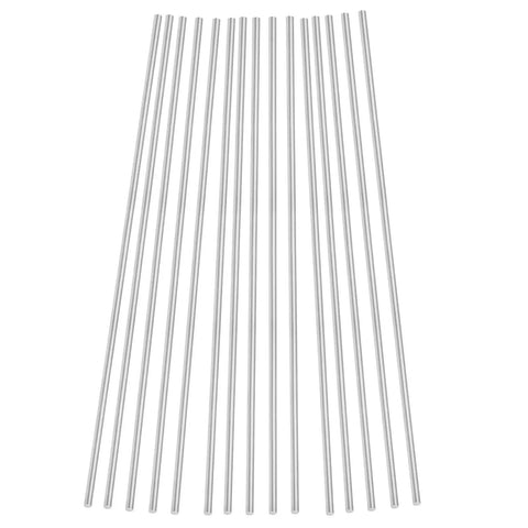 Rugged 6061 T6 Aluminum Round Rods Set, 15 Pieces, 1/8 Inch 3mm By 12 Inch 305mm Solid Shaft Bars arranged in a row