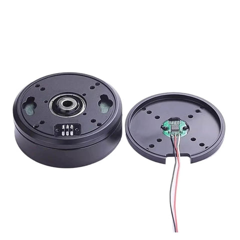 Pan Tilt Zoom Brushless Servo Motor With AS5048A Encoder Flat Mount Low Speed High Torque Type A open view with wiring
