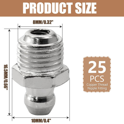 Grease fitting, M8 male thread nipple, copper, 25 pcs