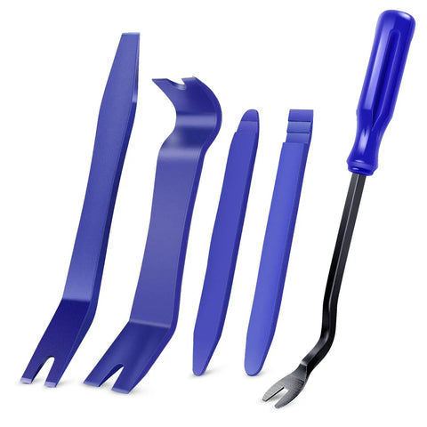 Auto Trim Removal Tool Kit 5 Piece No Scratch Pry Set for Car Door Panels and Dashboard Clips Dismantle Easy Includes Fastener Remover and Nylon Construction for DIY Car Repair, blue nylon tools