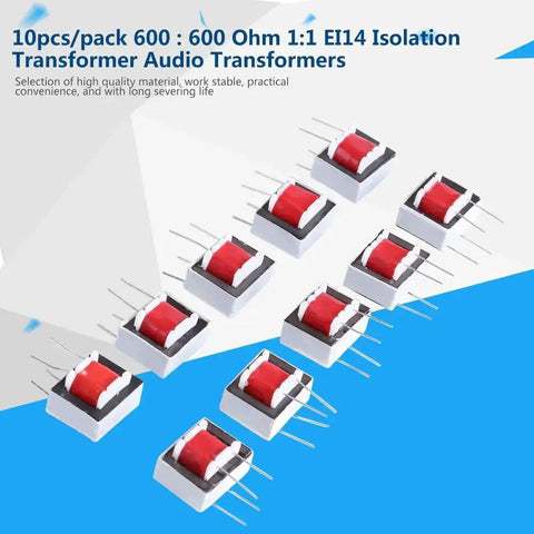 Ten Pack 600 Ohm 1 To 1 Isolation Transformers For Audio Applications, EI14 Core, Stable Lead-Free Components, Tight Coupling