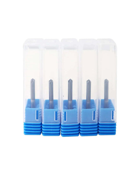 5-pack of Beefy Solid Carbide Chamfer End Mills For Steel With AlTiN Coating One Eighth Inch Shank One Eighth Inch Cutting Diameter
