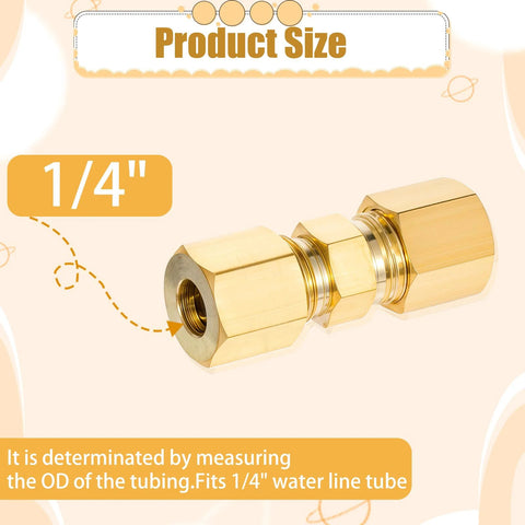 Brass compression tube fittings, 1/4 in OD x 1/4 in OD, set of 2