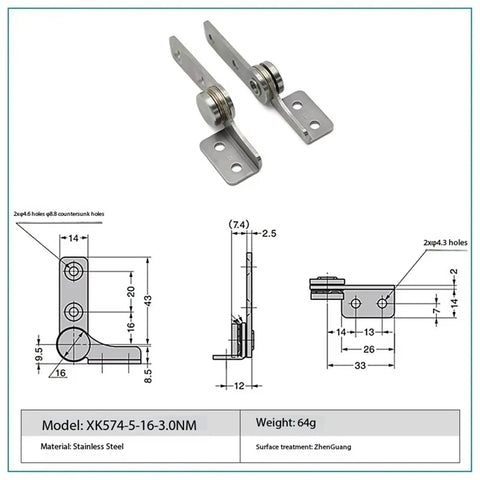 Stainless Steel Constant Torque Position Control Hinge For Friction Stay Door Systems Built To Last Heavy Duty Construction XK574-5
