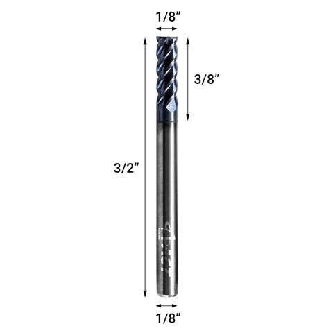 Rugged One Eighth Inch Carbide Square End Mill Set With 4 Flutes For Steel Hardened Steel Copper And Alloys HRC 50 AlTiN Coated CNC Router Bits 45 Degree Helix 5 Piece Milling Kit ACCUCUT