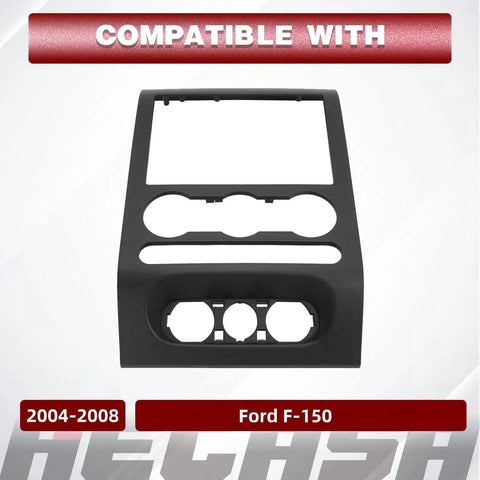 Front view of Center Dash Radio Bezel Trim Panel For 2004 To 2008 Ford F150 Replacement, shown in black ABS material.