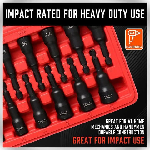 12 Piece Magnetic Nut Driver Set For Impact Tools With Premium Chrome Vanadium Steel And Black Phosphate Finish SAE And Metric Sizes Quarter Inch Quick Change Strong Magnetic Hold For Fast And Secure Fastening