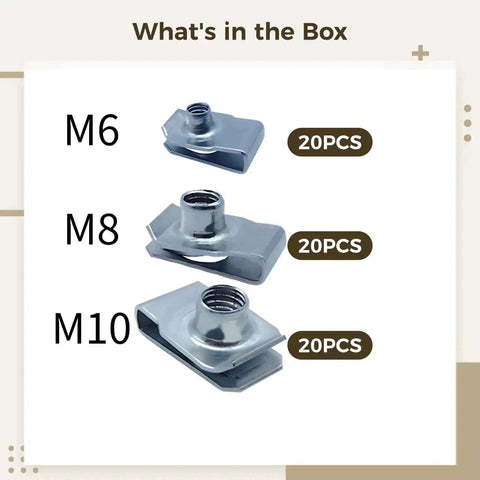 60 Pcs Stainless Steel U Clip Nuts Set M6 M8 M10 304 Grade Speed Clip Fasteners For Sheet Metal Quick Snap On Mounting Clips With Thread Panel Fixing Kit