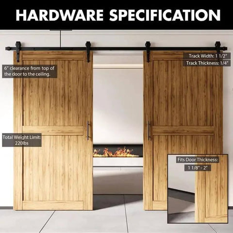 Black Rustic Sliding Barn Door Hardware Kit For Two Doors 13 Foot Flat Track System With Arrow Design Rollers Installed
