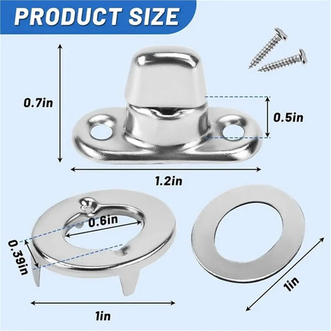 Front view: marine-grade twist-lock fastener set with turn-button eyelet and washer for canvas boats