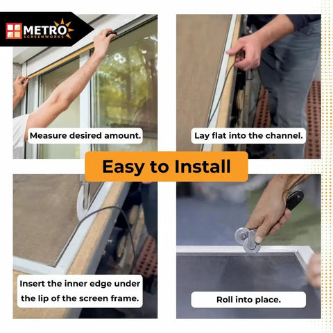 Installation steps for Round Screen Spline.205 For Window Screens Roll Of Fifty Feet Black Vinyl DIY Friendly Replacement